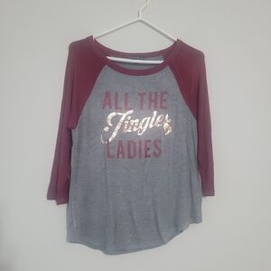 Women grey and burgundy All the Jingle Ladies Christmas Shirt size M